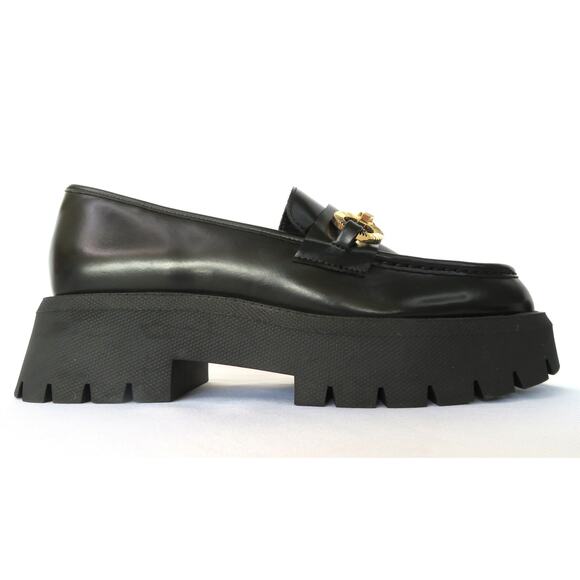 New ZARA Women's Black Chunky Lug Sole Loafers w/ Gold Ring Detail Sz 9 EU 40 - Picture 3 of 9